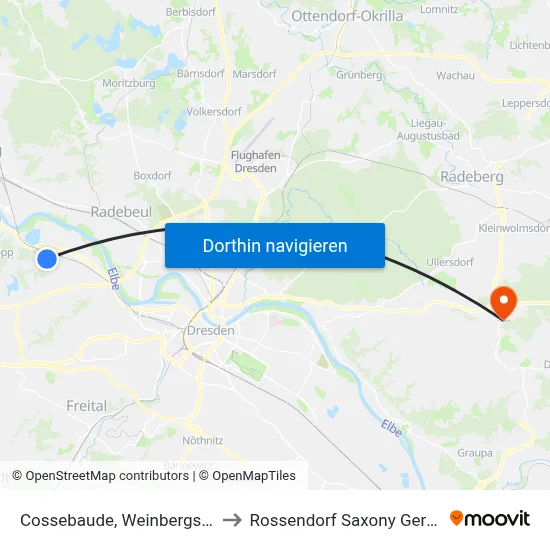 Cossebaude, Weinbergstraße to Rossendorf Saxony Germany map