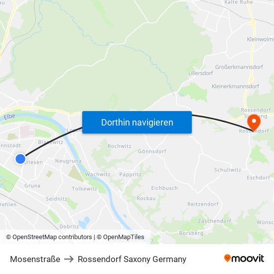 Mosenstraße to Rossendorf Saxony Germany map