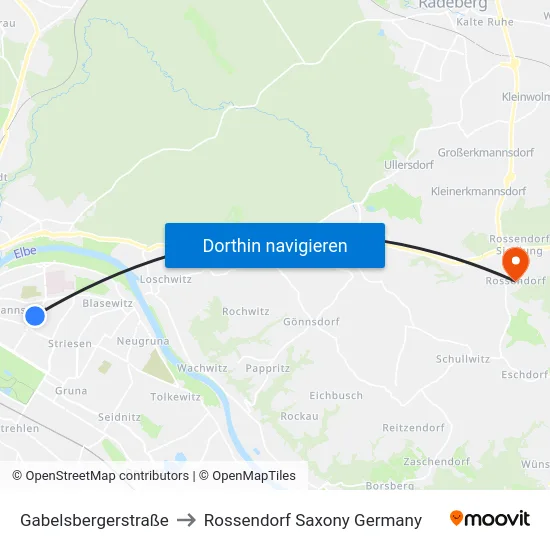 Gabelsbergerstraße to Rossendorf Saxony Germany map