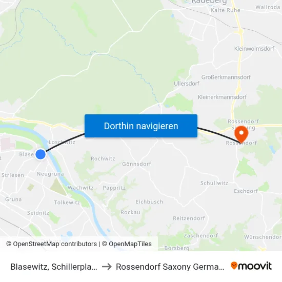 Blasewitz, Schillerplatz to Rossendorf Saxony Germany map