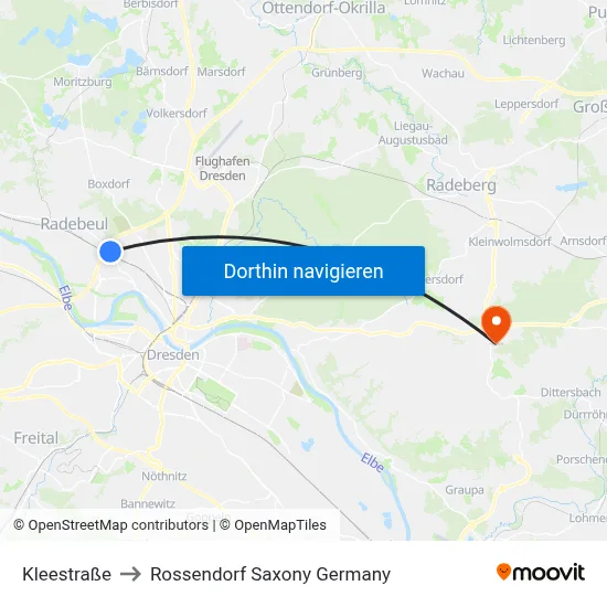 Kleestraße to Rossendorf Saxony Germany map