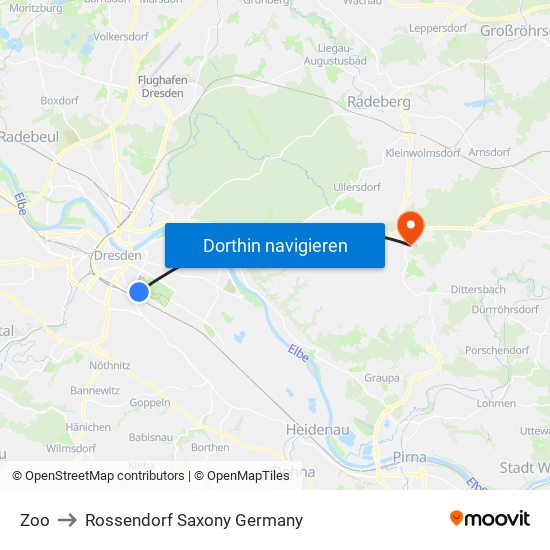 Zoo to Rossendorf Saxony Germany map