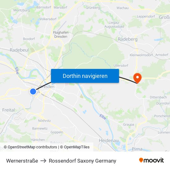 Wernerstraße to Rossendorf Saxony Germany map