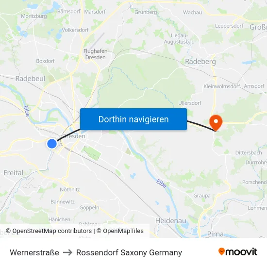 Wernerstraße to Rossendorf Saxony Germany map