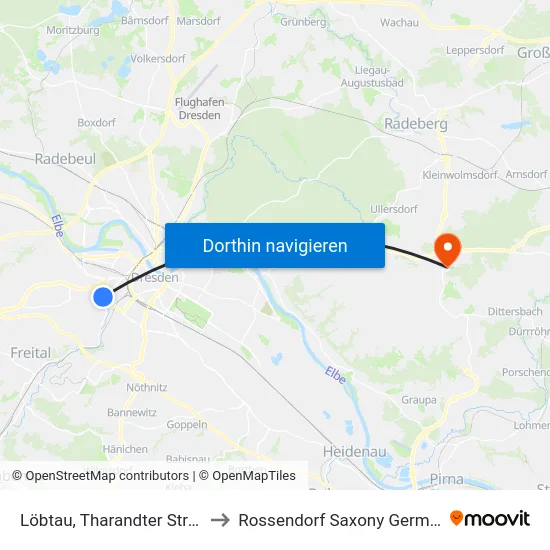 Löbtau, Tharandter Straße to Rossendorf Saxony Germany map