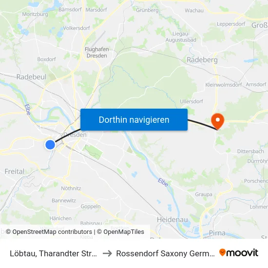 Löbtau, Tharandter Straße to Rossendorf Saxony Germany map