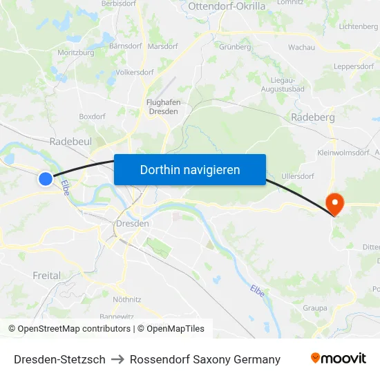 Dresden-Stetzsch to Rossendorf Saxony Germany map