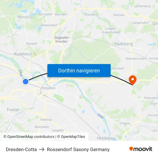 Dresden-Cotta to Rossendorf Saxony Germany map