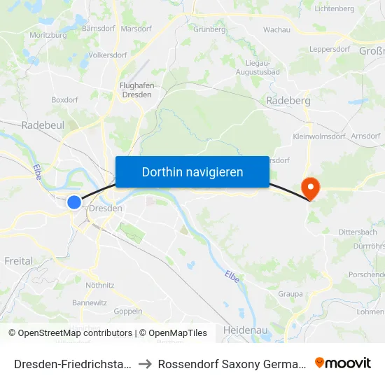 Dresden-Friedrichstadt to Rossendorf Saxony Germany map