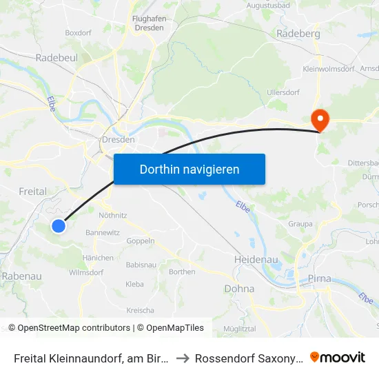 Freital Kleinnaundorf, am Birkenwäldchen to Rossendorf Saxony Germany map