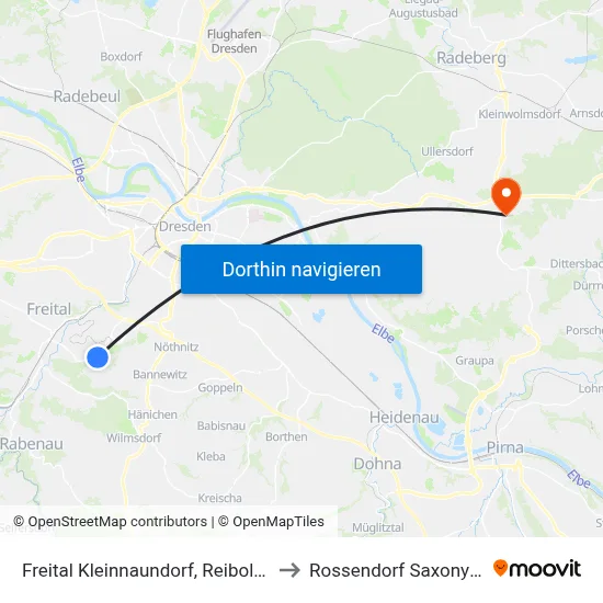 Freital Kleinnaundorf, Reiboldschachtring to Rossendorf Saxony Germany map