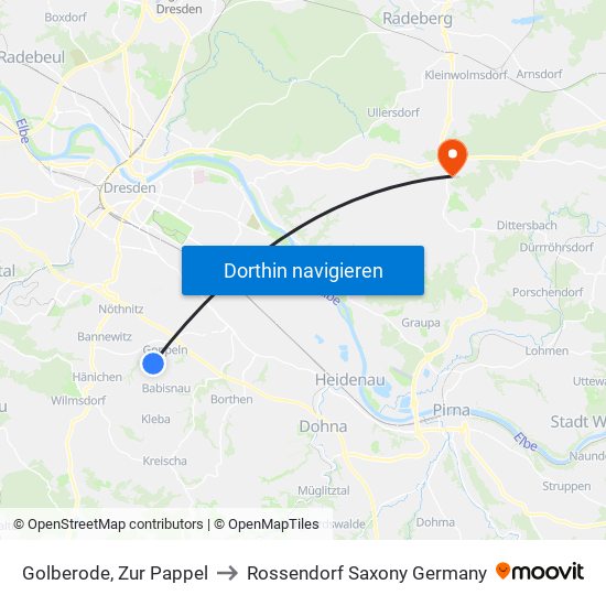 Golberode, Zur Pappel to Rossendorf Saxony Germany map