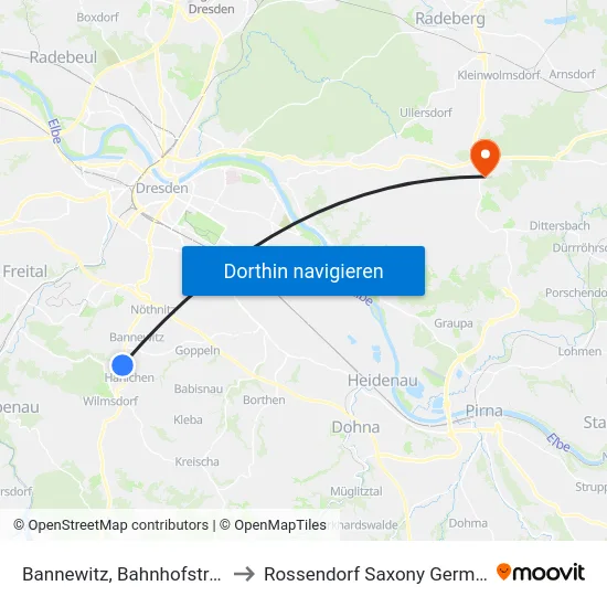Bannewitz, Bahnhofstraße to Rossendorf Saxony Germany map