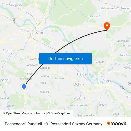 Possendorf, Rundteil to Rossendorf Saxony Germany map