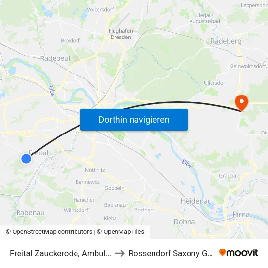 Freital Zauckerode, Ambulatorium to Rossendorf Saxony Germany map