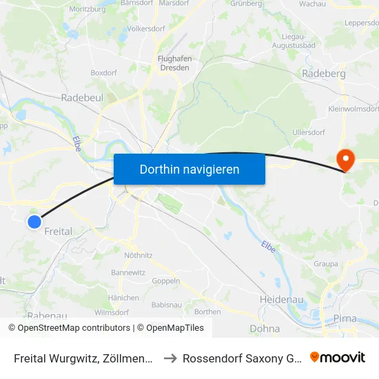 Freital Wurgwitz, Zöllmener Straße to Rossendorf Saxony Germany map