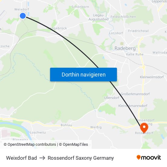 Weixdorf Bad to Rossendorf Saxony Germany map