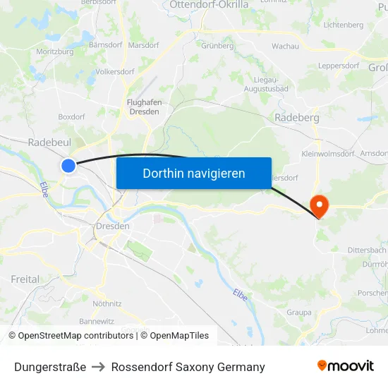 Dungerstraße to Rossendorf Saxony Germany map