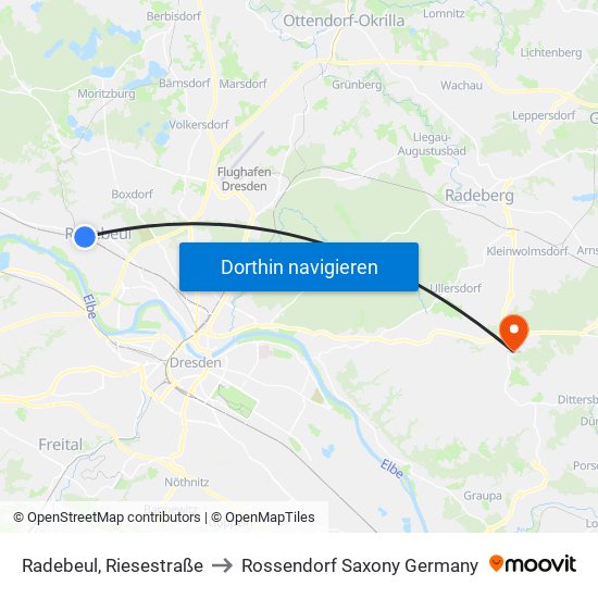 Radebeul, Riesestraße to Rossendorf Saxony Germany map