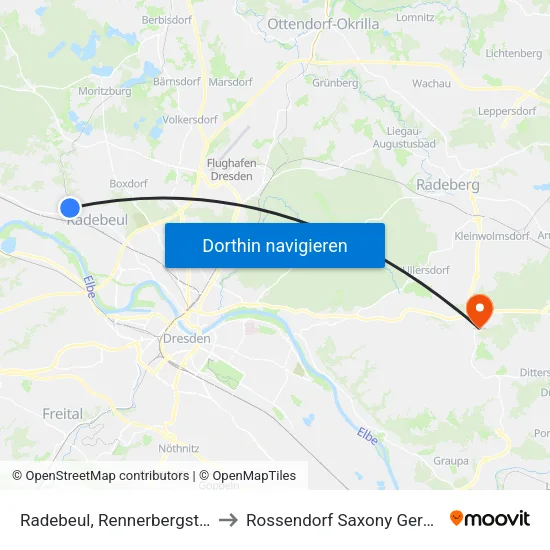 Radebeul, Rennerbergstraße to Rossendorf Saxony Germany map