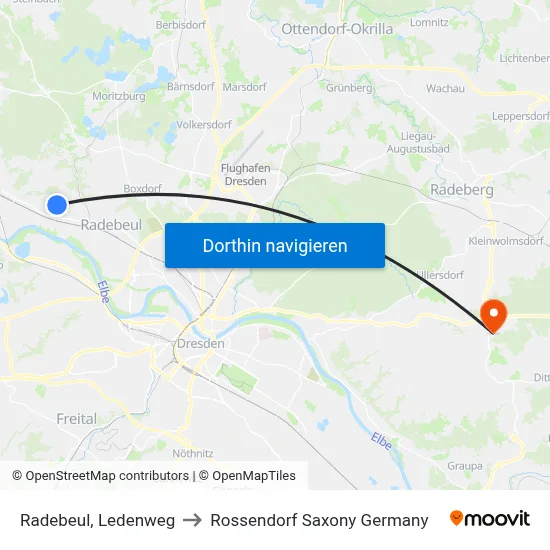 Radebeul, Ledenweg to Rossendorf Saxony Germany map