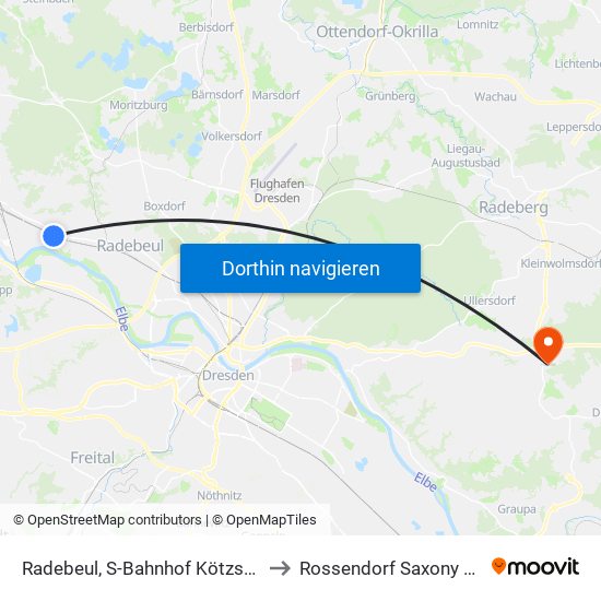 Radebeul, S-Bahnhof Kötzschenbroda to Rossendorf Saxony Germany map