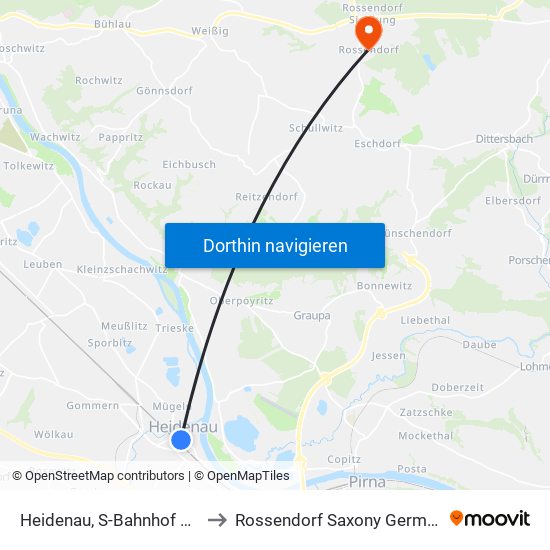 Heidenau, S-Bahnhof Süd to Rossendorf Saxony Germany map