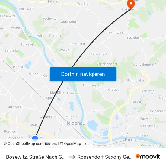 Bosewitz, Straße Nach Gorknitz to Rossendorf Saxony Germany map