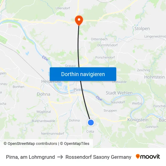 Pirna, am Lohmgrund to Rossendorf Saxony Germany map