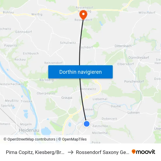 Pirna Copitz, Kiesberg/Brauhaus to Rossendorf Saxony Germany map