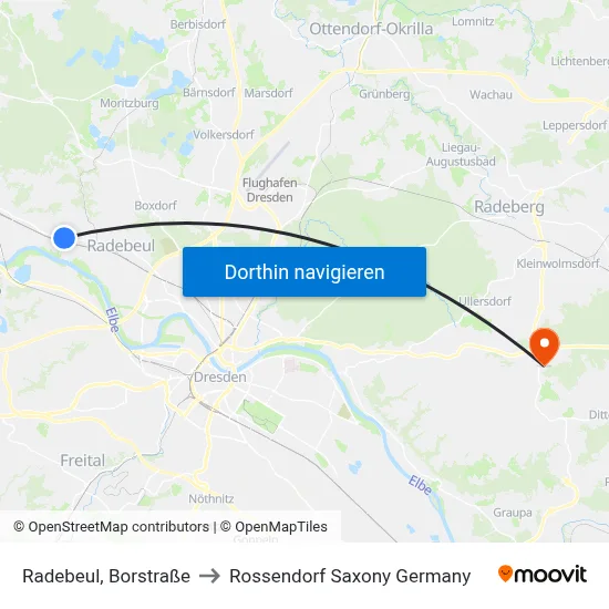 Radebeul, Borstraße to Rossendorf Saxony Germany map