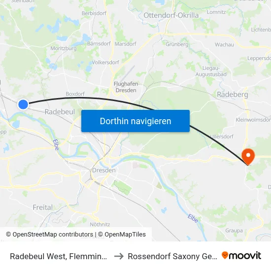 Radebeul West, Flemmingstraße to Rossendorf Saxony Germany map