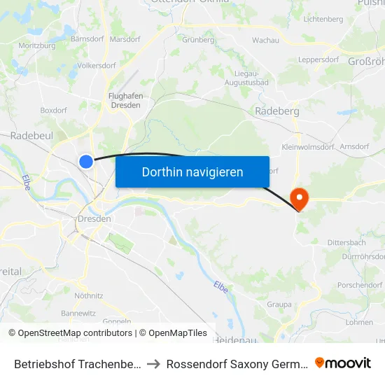 Betriebshof Trachenberge to Rossendorf Saxony Germany map