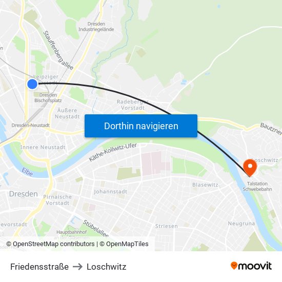 Friedensstraße to Loschwitz map