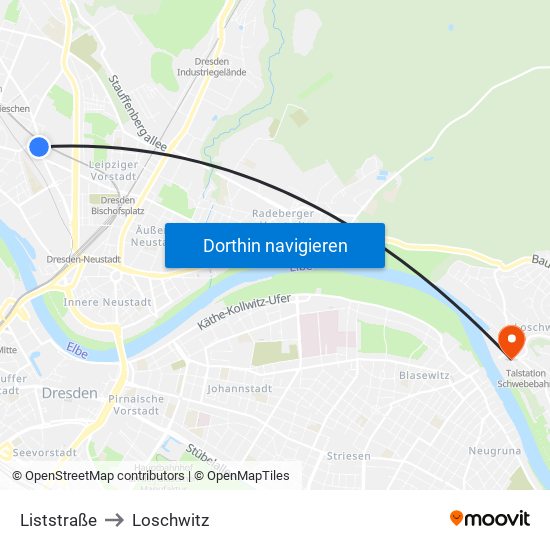 Liststraße to Loschwitz map