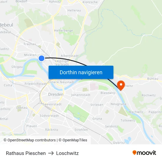 Rathaus Pieschen to Loschwitz map