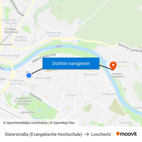 Dürerstraße (Evangelische Hochschule) to Loschwitz map