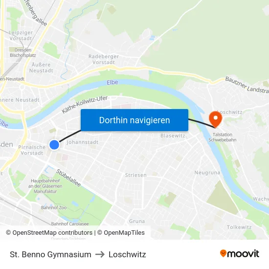 St. Benno Gymnasium to Loschwitz map