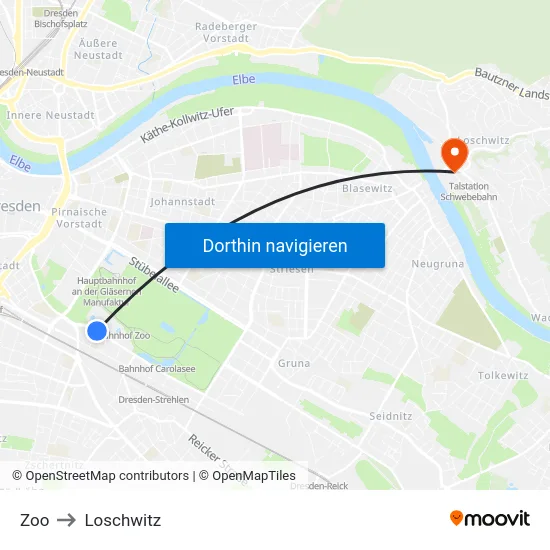 Zoo to Loschwitz map