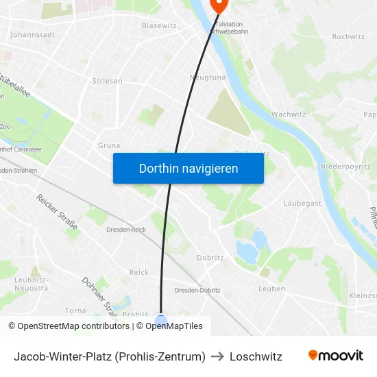 Jacob-Winter-Platz (Prohlis-Zentrum) to Loschwitz map