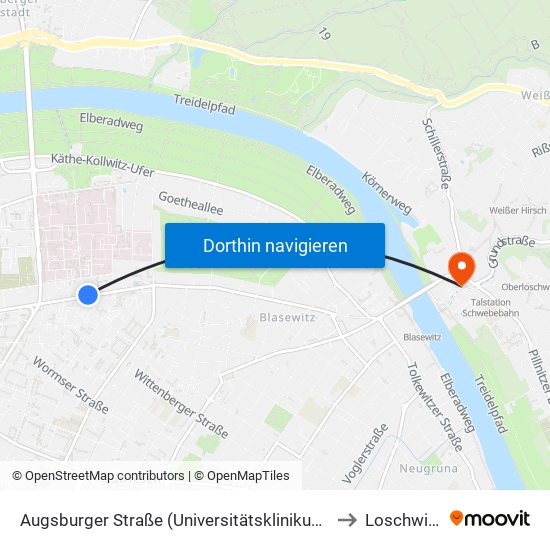 Augsburger Straße (Universitätsklinikum) to Loschwitz map