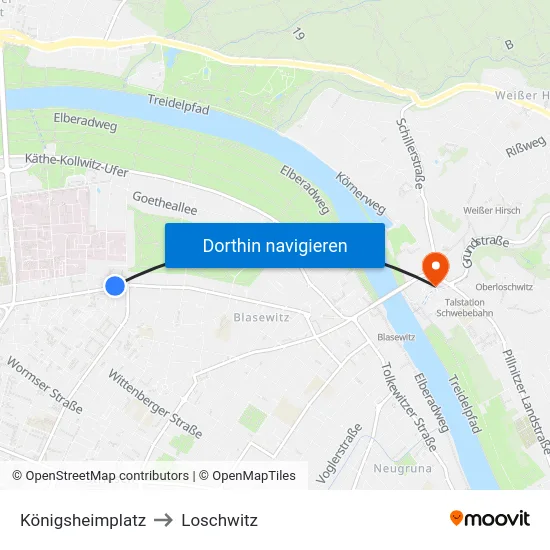 Königsheimplatz to Loschwitz map
