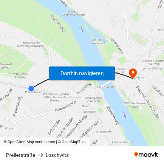 Prellerstraße to Loschwitz map