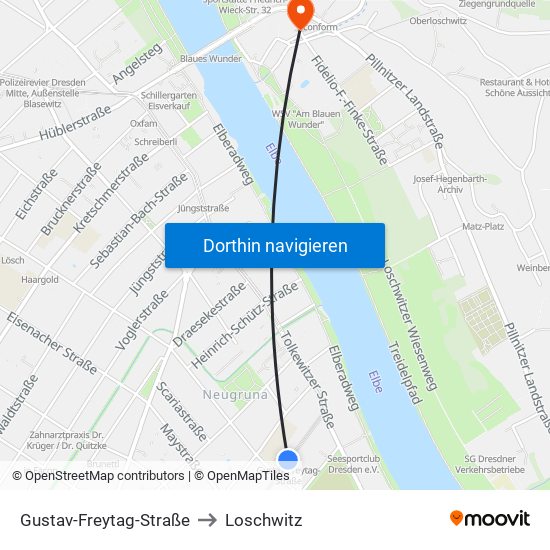 Gustav-Freytag-Straße to Loschwitz map