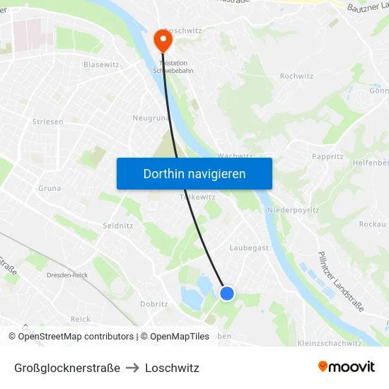 Großglocknerstraße to Loschwitz map