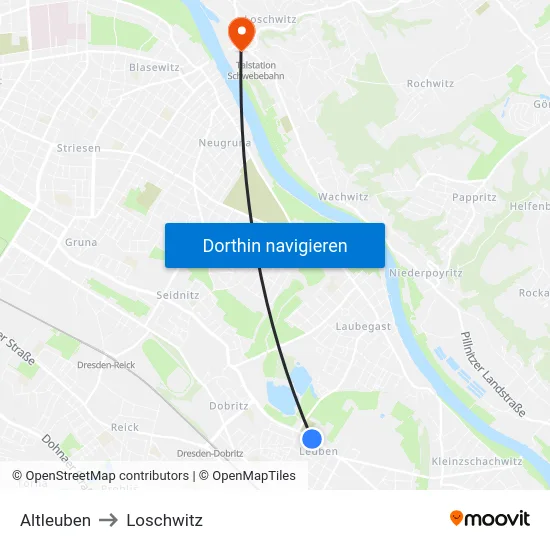 Altleuben to Loschwitz map
