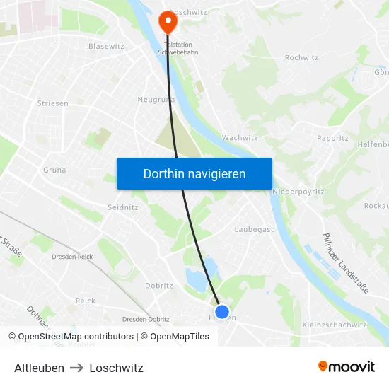 Altleuben to Loschwitz map