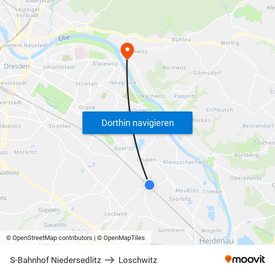 S-Bahnhof Niedersedlitz to Loschwitz map