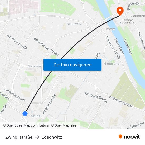 Zwinglistraße to Loschwitz map