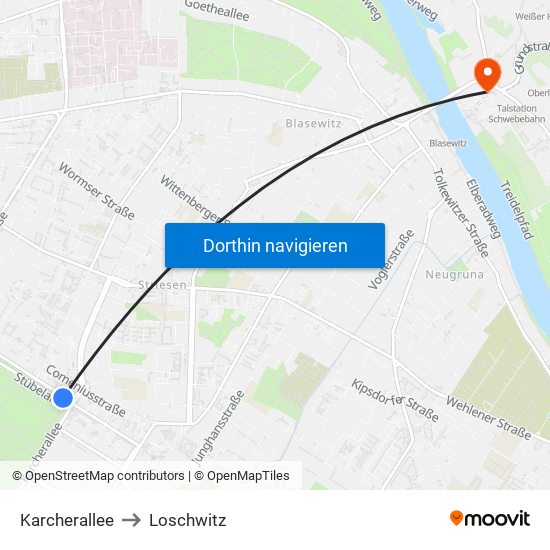 Karcherallee to Loschwitz map